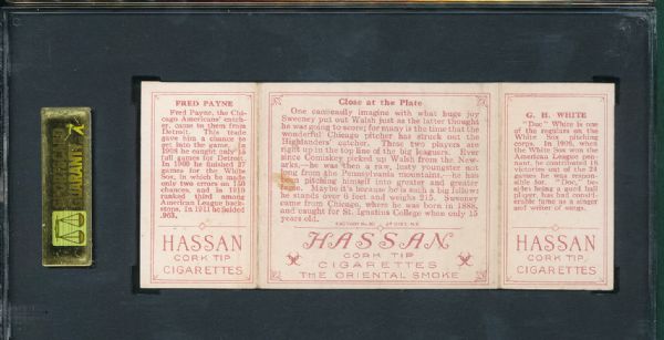 1912 T202 Hassan Cigarettes Triple Folder #34 Close at the Plate Walsh/Payne SGC 60