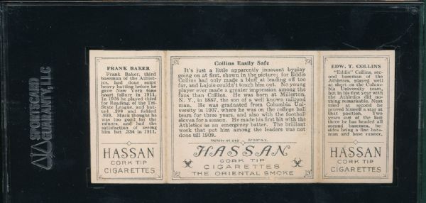 1912 T202 Hassan Cigarettes Triple Folder #39 Collins Easily Safe Collins/Baker  SGC 30