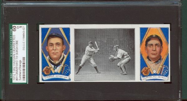1912 T202 Hassan Cigarettes Triple Folder #41 Crawford Smash One Stanage/Summers SGC 60