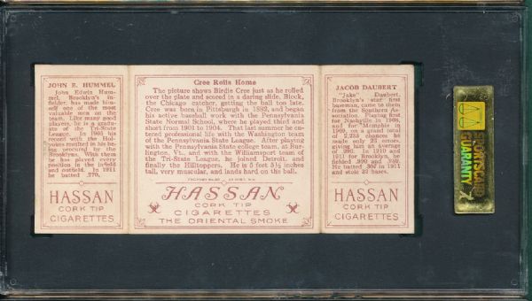 1912 T202 Hassan Cigarettes Triple Folder #42 Cree Rolls Home Daubert/Hummel SGC 70