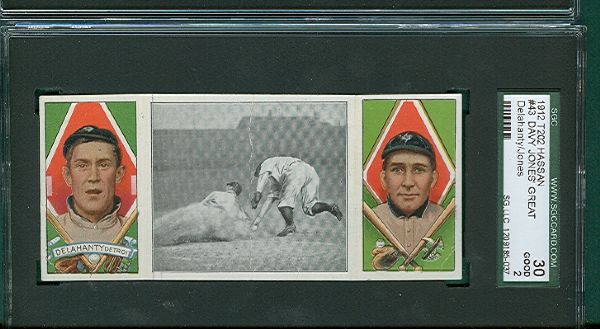 1912 T202 Hassan Cigarettes Triple Folder #43 Davy Jones Great Slide Delahanty/Jones SGC 30
