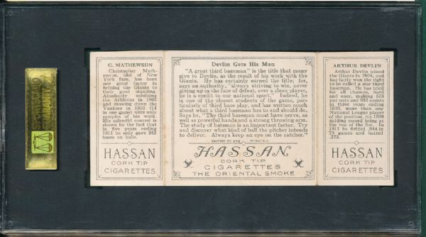 1912 T202 Hassan Cigarettes Triple Folder #45 Devlin Gets His Man Mathewson/Devlin (Rustlers) SGC 30