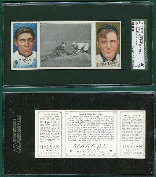 1912 T202 Hassan Cigarettes Triple Folder #47 Devlin Gets His Man Mathewson/Meyers SGC 40