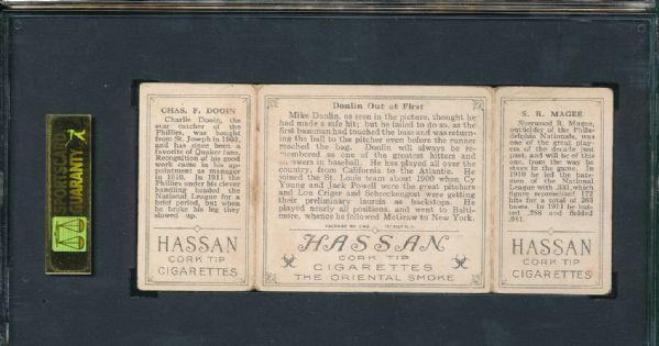 1912 T202 Hassan Cigarettes Triple Folder #51 Donlin Out at First Magee/Dooin SGC 40