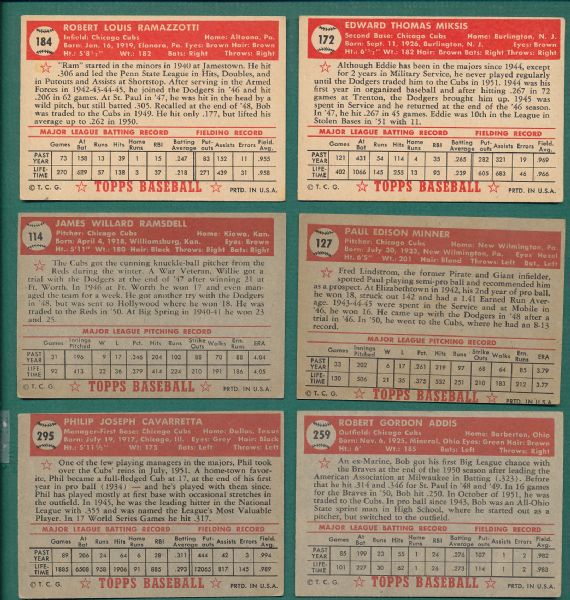 1952 Topps Chicago Cubs 6 Card Lot