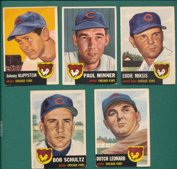 1953 Topps Chicago Cubs 7 Card Lot 