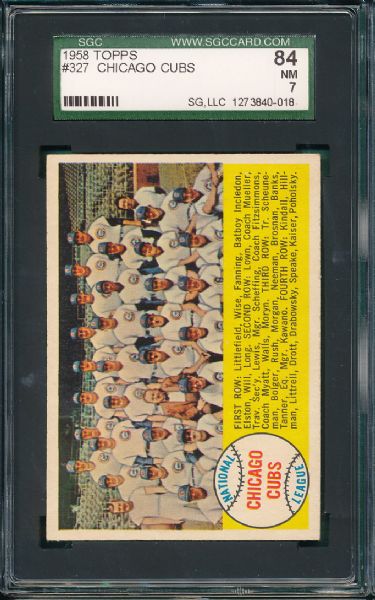 1958 Topps Chicago Cubs 12 Card Lot W/Team Card SGC 84