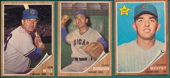 1962 Topps Chicago Cubs 10 Card Lot W/ Billy Williams