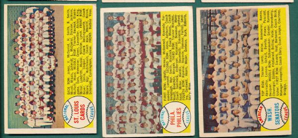 1958 Topps Team Card/Checklist 10 Card Lot