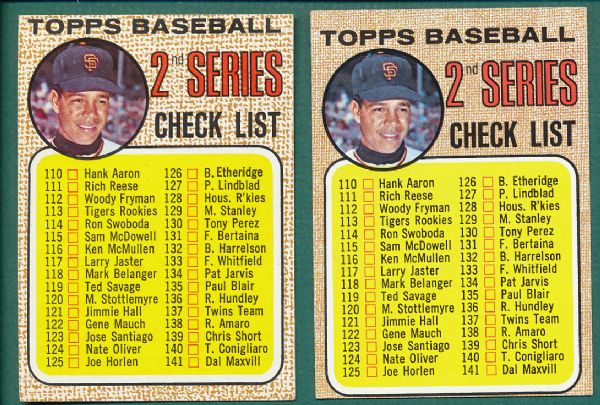 1968 Topps Checklist Complete With Variation 11 Card Lot