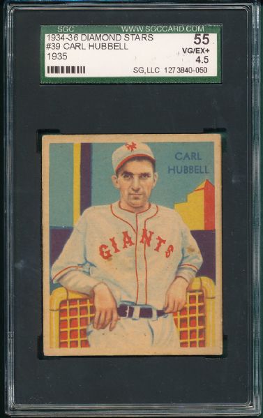 1935 Diamond Stars #39 Carl Hubbell SGC 55