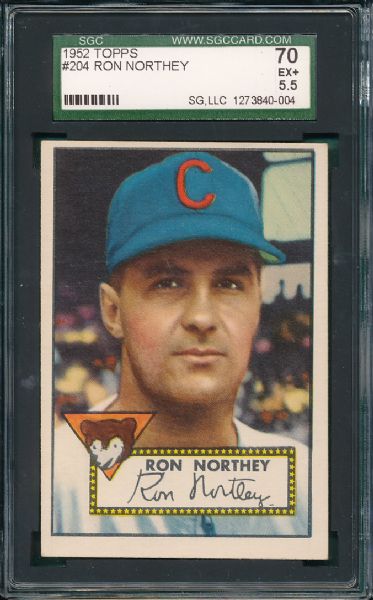 1952 Topps #204 Ron Northey SGC 70