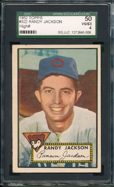 1952 Topps #322 Randy Jackson, Hi # SGC 50
