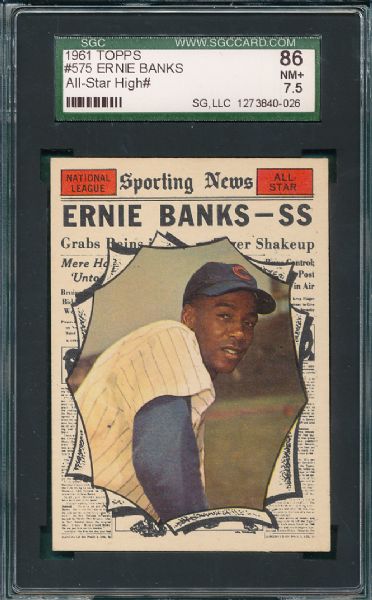 1961 Topps #575 Ernie Banks All-Star Hi # SGC 86