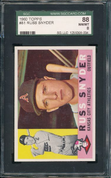 1960 Topps #81 Snyder & #97 Lepcio 2 Card Lot  SGC 88