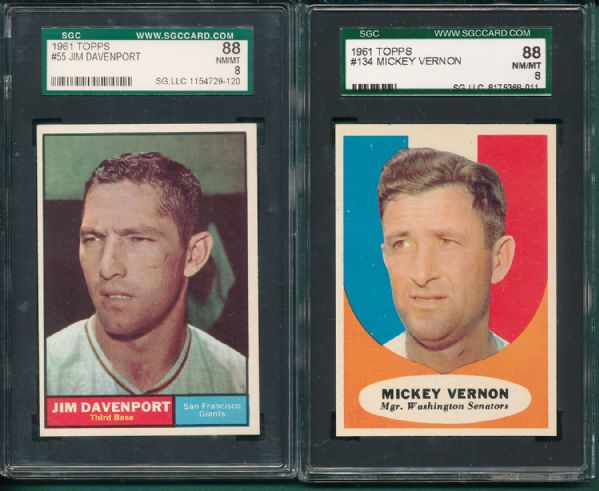 1961 Topps #55 Davenport & #134 Vernon SGC 88
