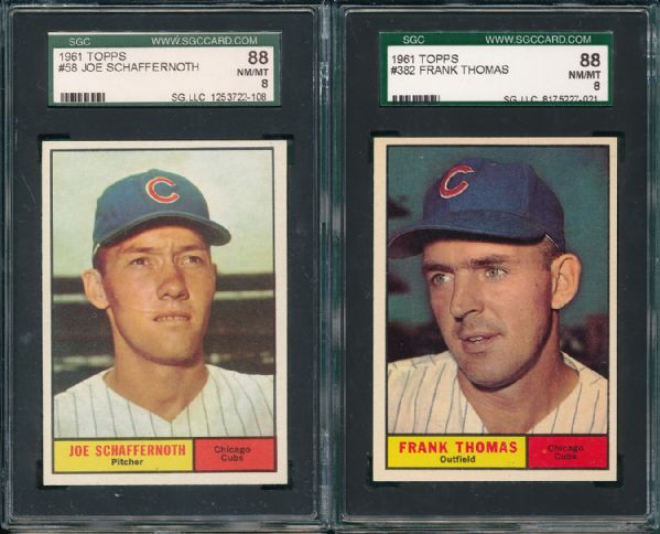 1961 Topps #58 & #382 Chicago 2 Cubs Lot SGC 88