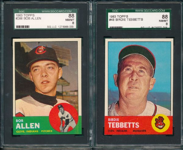 1963 Topps #48 & #266 Cleveland Indians 2 Card Lot SGC 88
