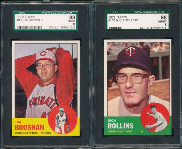 1963 Topps #110 Rollins & #116 Brosnan 2 Card Lot SGC 88