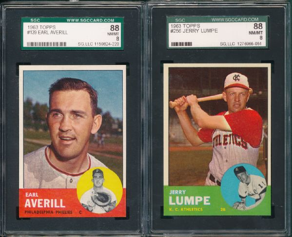 1963 Topps #139 Averill & #256 Lumpe 2 Card Lot SGC 88