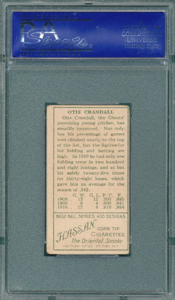 1911 T205 Crandall, T Crossed, Hassan Cigarettes PSA 4