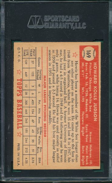 1952 Topps #169 Howie Judson SGC 86