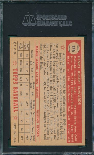 1952 Topps #176 Hank Edwards SGC 84
