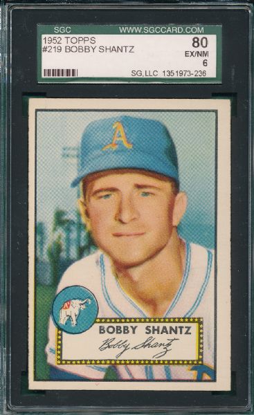 1952 Topps #219 Bobby Shantz SGC 80