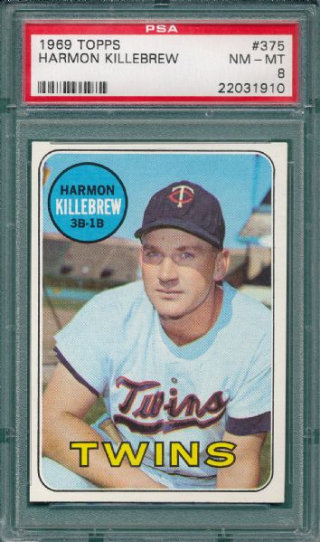 1969 Topps #375 & 1970 Milton Bradley Harmon Killebrew (2) Card Lot PSA 8 