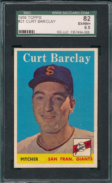 1958 Topps #21 Curt Barclay SGC 82