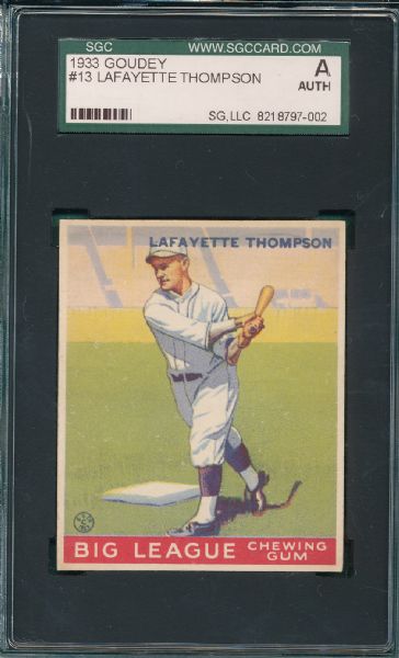 1933 Goudey #13 Thompson & 1938 Goudey #284 Rudy York, (2) Card Lot, SGC Authentic