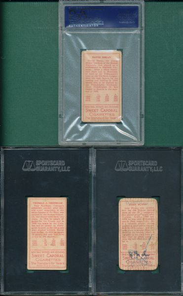 1911 T205 Lot of (3) W/Shean Sweet Caporal Cigarettes SGC & PSA