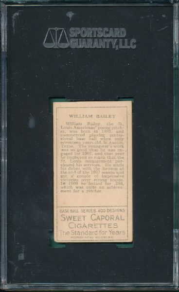 1911 T205 Bailey Sweet Caparol Cigarettes SGC Authentic