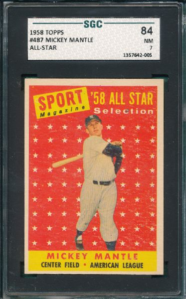 1958 Topps #487 Mickey Mantle All Star SGC 84