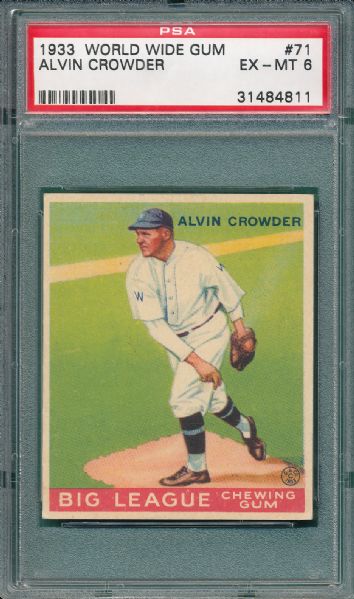 1933 World Wide Gum #71 Alvin Crowder PSA 6