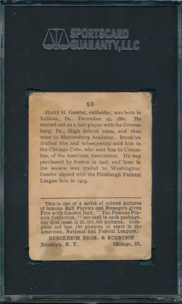 1914 Cracker Jack #59 Harry Gessler SGC 40 *Federal League*