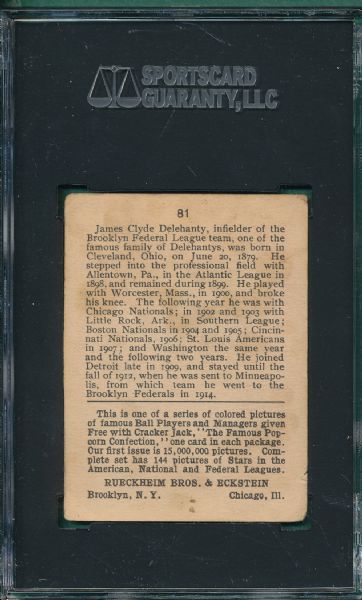 1914 Cracker Jack #81 James Delehanty SGC 40 *Federal League*