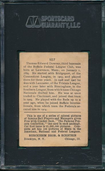1914 Cracker Jack #107 Tom Downey SGC 30 *Federal League*