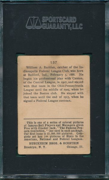 1914 Cracker Jack #137 William Rariden SGC 55 *Federal League*
