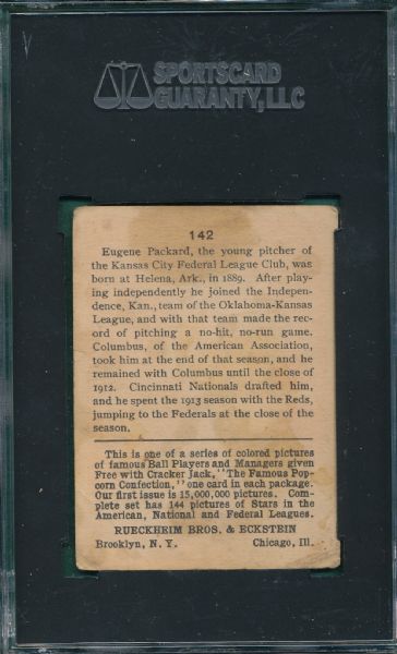 1914 Cracker Jack #142 Eugene Packard SGC 30 *Federal League*