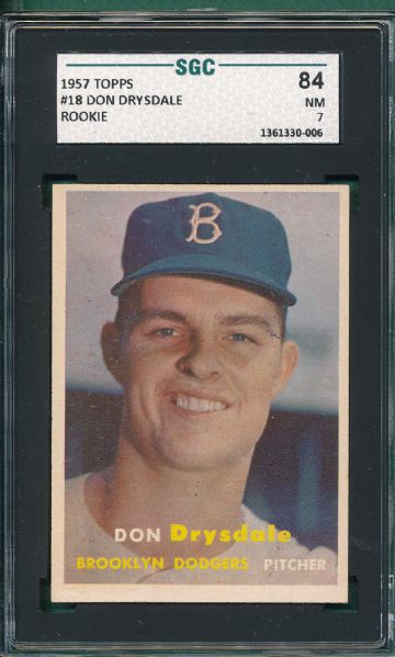 1957 Topps #18 Don Drysdale SGC 84 *Rookie*