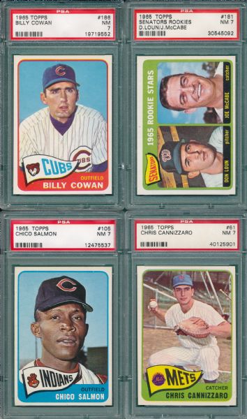 1965 Topps #186, #181, #105 & #61 (4) Card Lot PSA 7