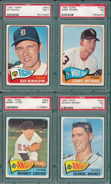 1965 Topps #242, #324, #430 & #454, (4) Card Lot PSA 7