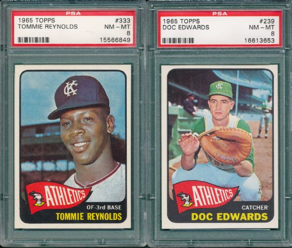 1965 Topps #51, #168, #239, & #333, Athletics, (4) Card Lot PSA 8