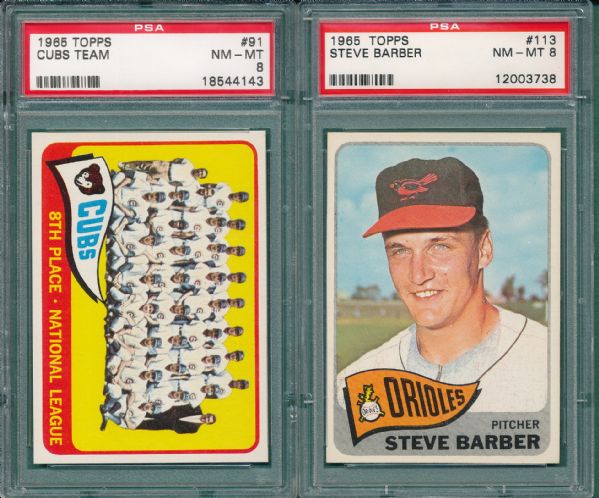 1965 Topps #91, #113, & #163 (3) Card Lot PSA 8