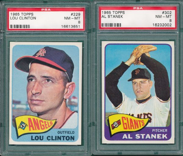 1965 Topps #59, #185, #229 & #302 (4) Card Lot PSA 8