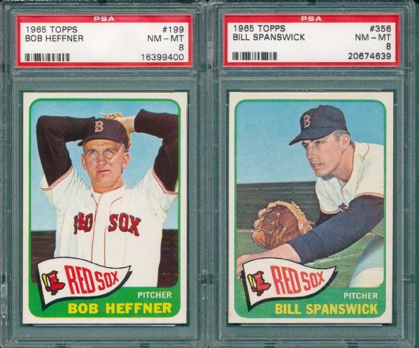 1965 Topps #199 Hefner & #356 Spanswick, Red Sox (2) Card Lot PSA 8