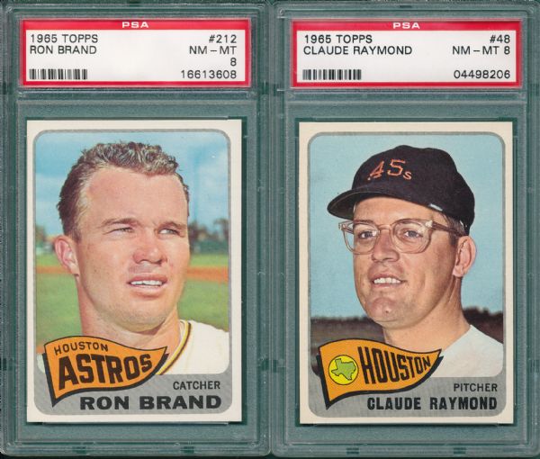 1965 Topps #48 Raymond & #212 Brand, Houston, (2) Card Lot PSA 8
