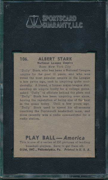 1939 Playball #106 Dolly Stark SGC 84