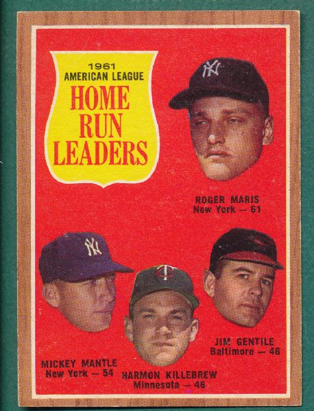 1962 Topps #53 AL Home Run Leaders W/ Mantle